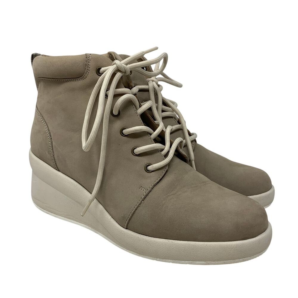 ABEO Passage Lace Up Ankle Boots Taupe Nubuck Leather Wedge Women's 9 Neutral